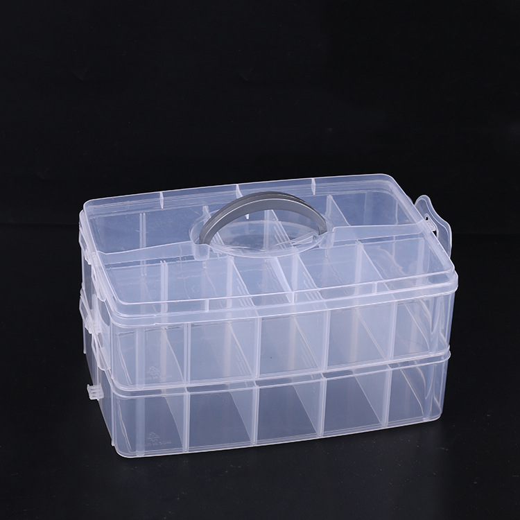 Large two-storey 20-cell detachable storage box Jewelry transparent electronic accessories button beaded rectangular plastic box Specification drawing