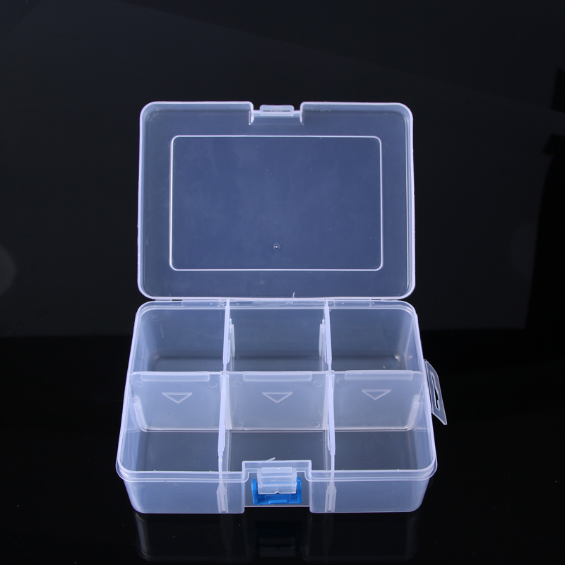Large 6-cell transparent plastic box beaded box Organizing jewelry storage box Specification drawing