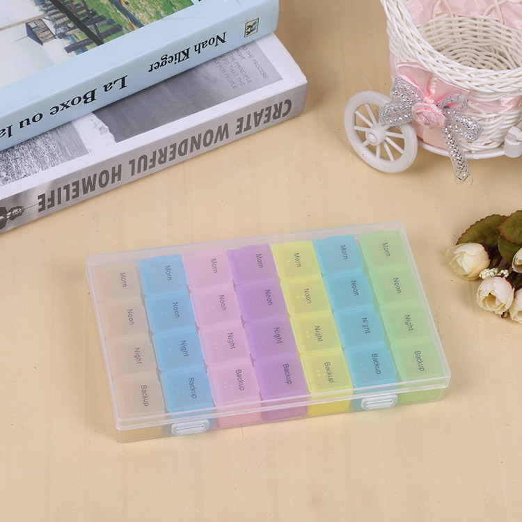 Colorful 28 boxes of medicine jewelry transparent loose beads electronic accessories buttons beaded rectangular plastic box details Picture