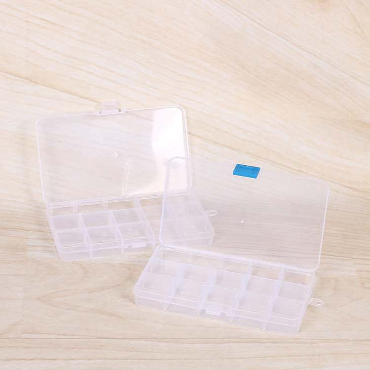 One-piece 15-cell buckle insert 2-piece storage box Jewelry box accessories Buttons beaded rectangular plastic box Specification drawing