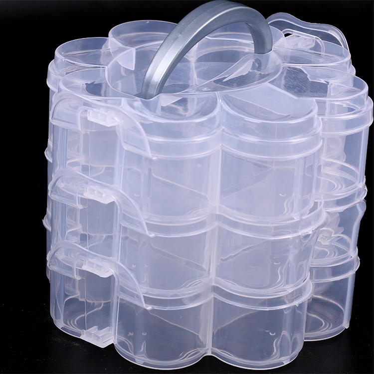 Plum blossom three-layer fixed storage box Jewelry accessories buttons beaded round plastic box tool box Makeup box details Picture
