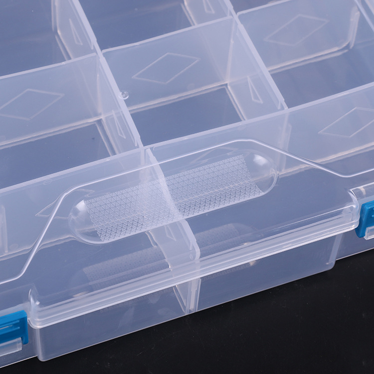 Detachable double button ten large medical box storage box Jewelry transparent accessories button beaded rectangular plastic box Specification drawing