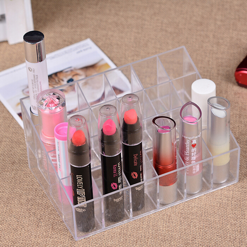 Desktop storage box Transparent plastic cosmetics 24-cell makeup lipstick storage rack Application Scenario