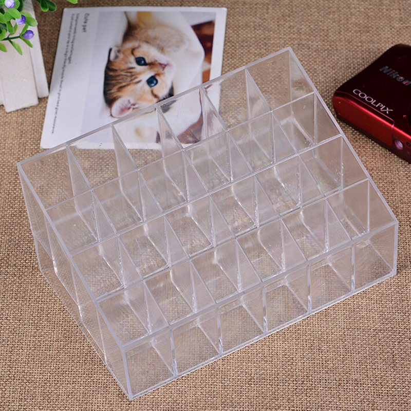 Desktop storage box Transparent plastic cosmetics 24-cell makeup lipstick storage rack Specification drawing