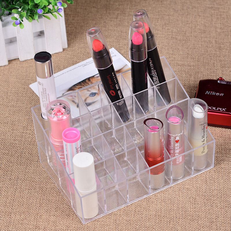 Desktop storage box Transparent plastic cosmetics 24-cell makeup lipstick storage rack details Picture