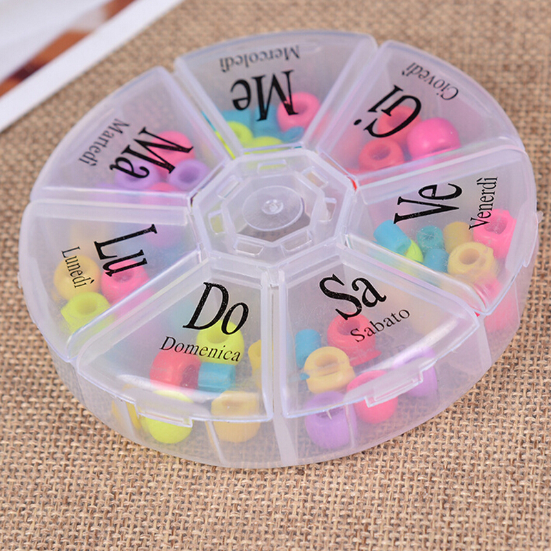 Hot round 7 cell suction card jewelry category box printing pill box travel portable storage box Specification drawing