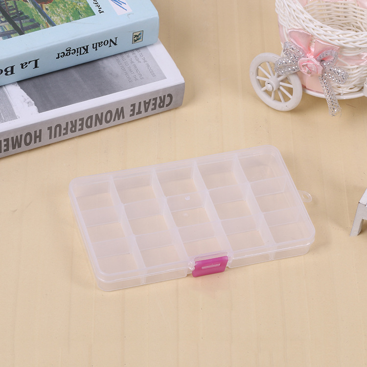 One-piece 15-grid single-button jewelry transparent loose bead Electronic accessories button beaded rectangular plastic box details Picture
