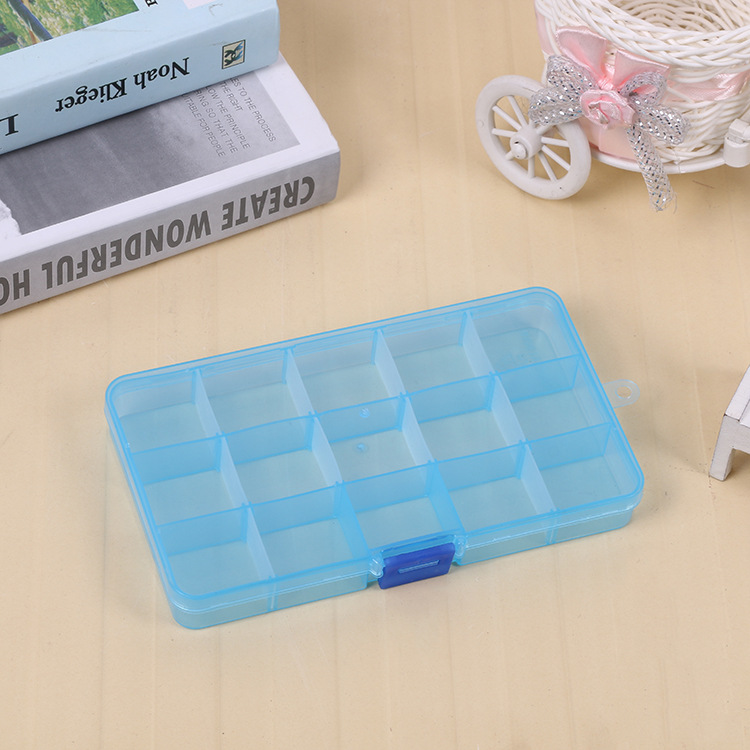 One-piece 15-grid single-button jewelry transparent loose bead Electronic accessories button beaded rectangular plastic box full figure