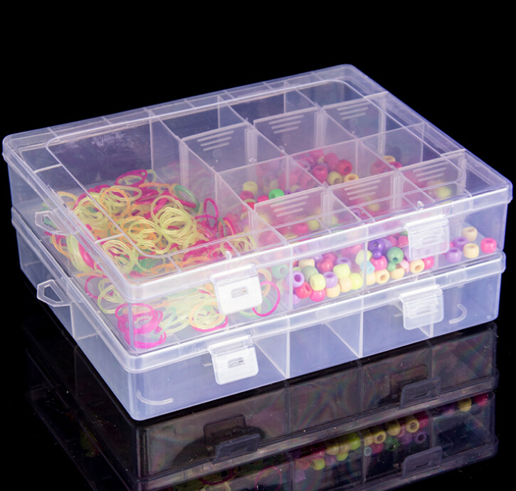 13-cell transparent plastic jewelry box storage box Plastic medicine box storage box Organizing box Specification drawing