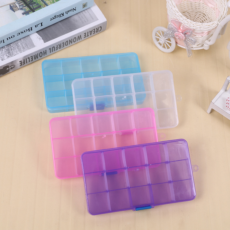 One-piece 15-grid single-button jewelry transparent loose bead Electronic accessories button beaded rectangular plastic box Application Scenario