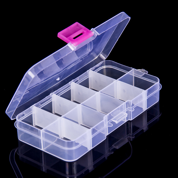 Yiwu daily necessities 10 multi-purpose can be split pp box multi-cell transparent storage box small objects jewelry box Specification drawing