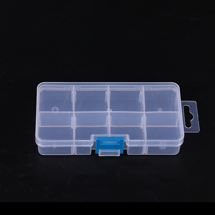 Wholesale single button small 8 grid transparent plastic storage box fish hook storage box pill box leather ring box detachable factory direct sales full figure