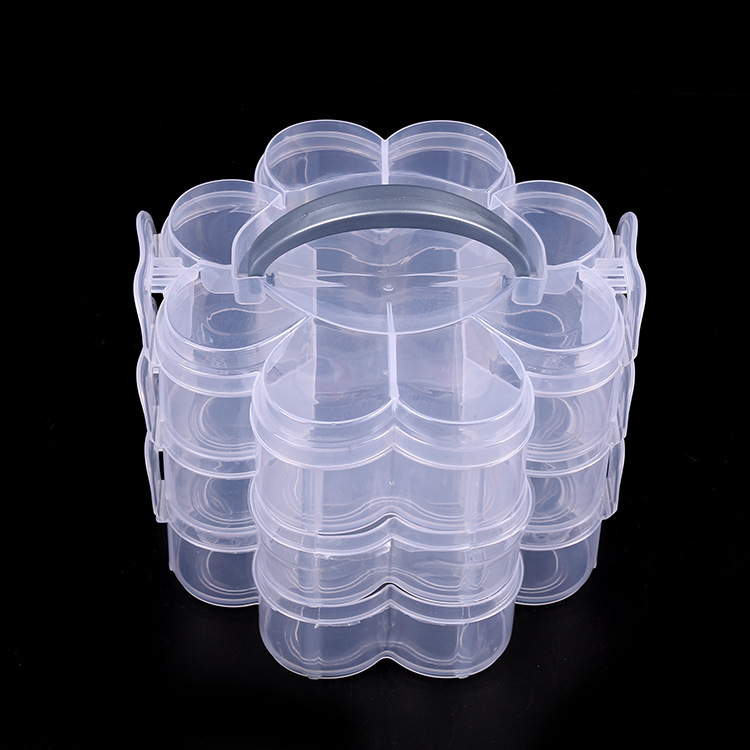 Plum blossom three-layer fixed storage box Jewelry accessories buttons beaded round plastic box tool box Makeup box