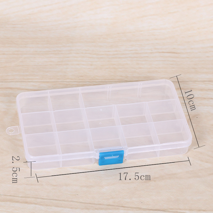 One-piece 15-cell buckle insert 2-piece storage box Jewelry box accessories Buttons beaded rectangular plastic box